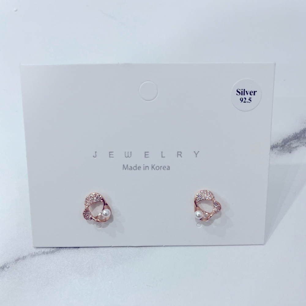 Pearl & Diamonds (Rose Gold) Earrings-Sterling Silver